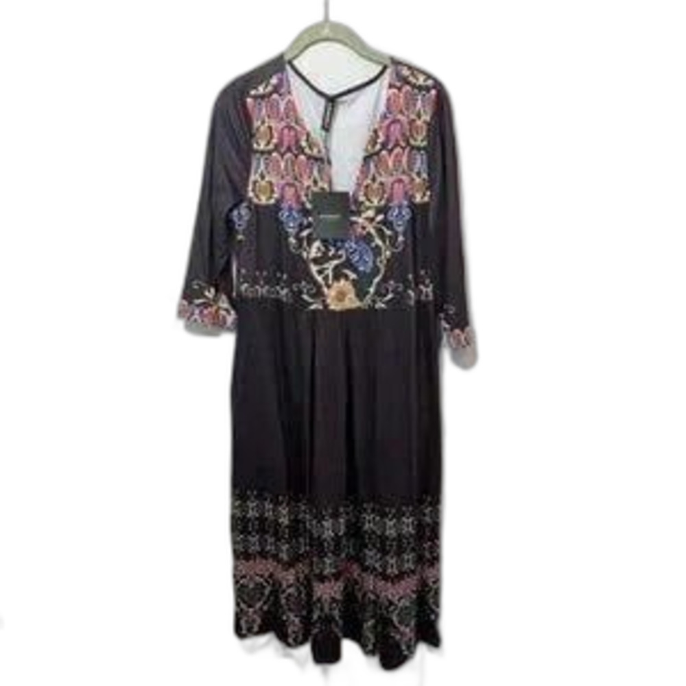 Just Fashion Now Dress Blue Floral Multi Border Size L - Picture 3 of 7
